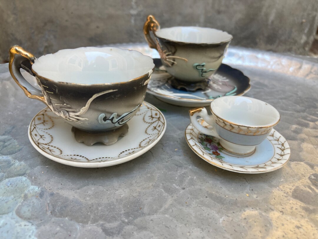 Set of 3 Miniature Tea Cups and Saucer Sets Dragon Ware Moriage Etsy