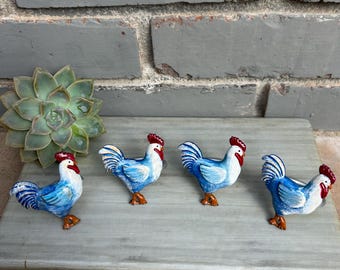 Juego de 4 servilleteros de metal con diseño de gallo vintage