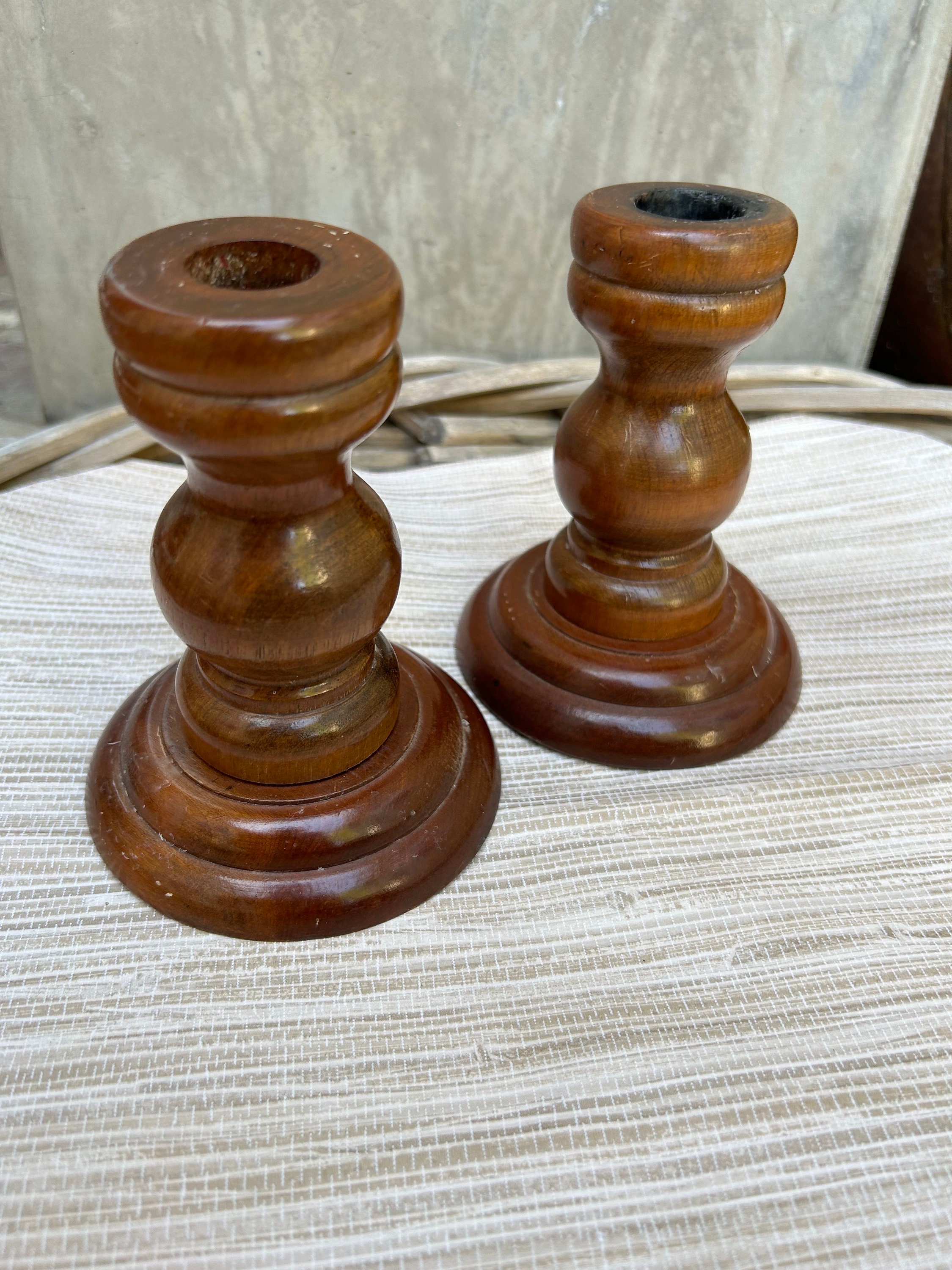 Handmade Wood Candlestick Holders Set of Two - Etsy