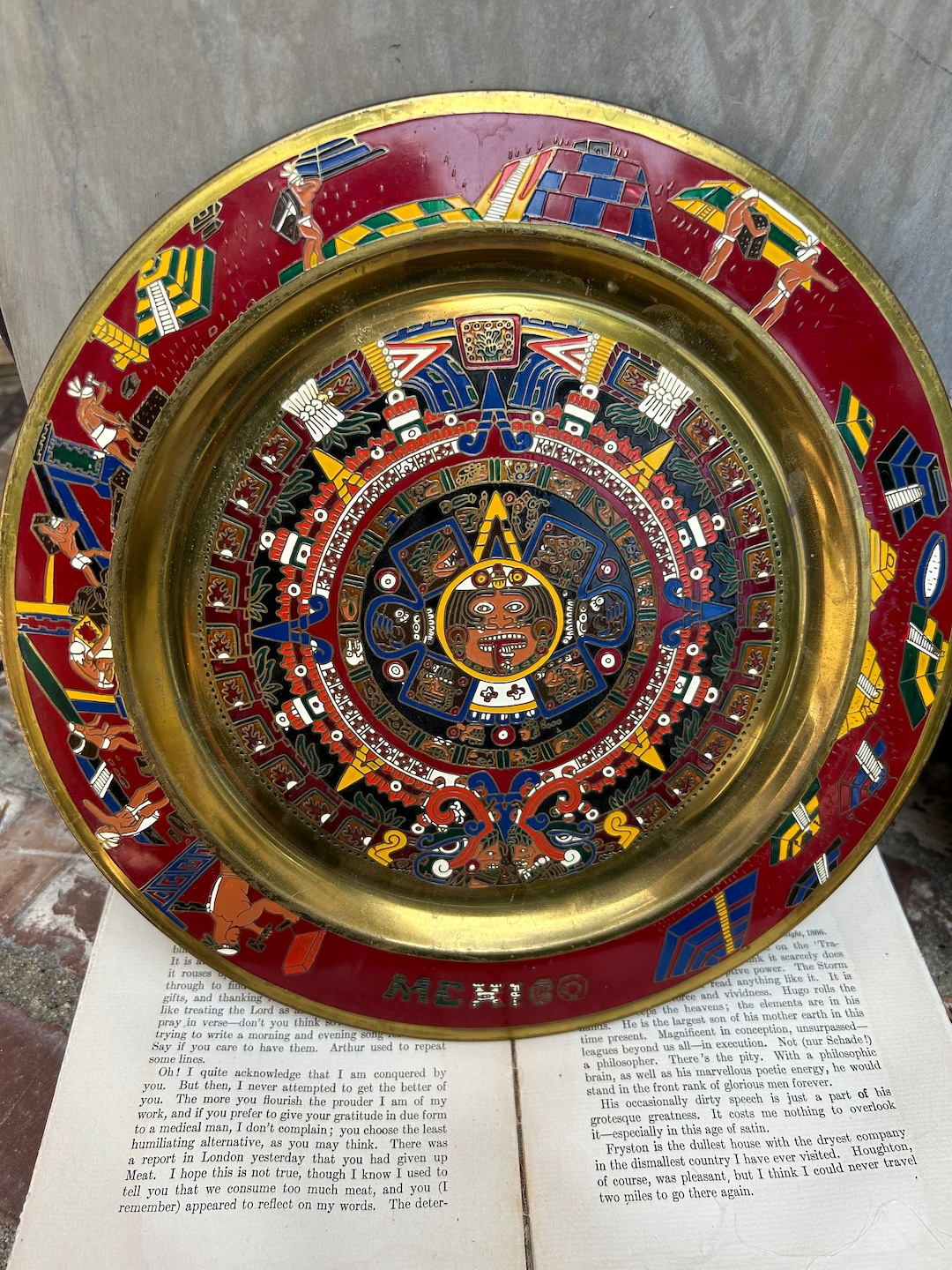 Aztec Calendar Brass Enamal Wall Decor Plate - Etsy