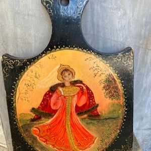 Hand-Painted Woman Portrait on Wood - Vintage Wall Decor