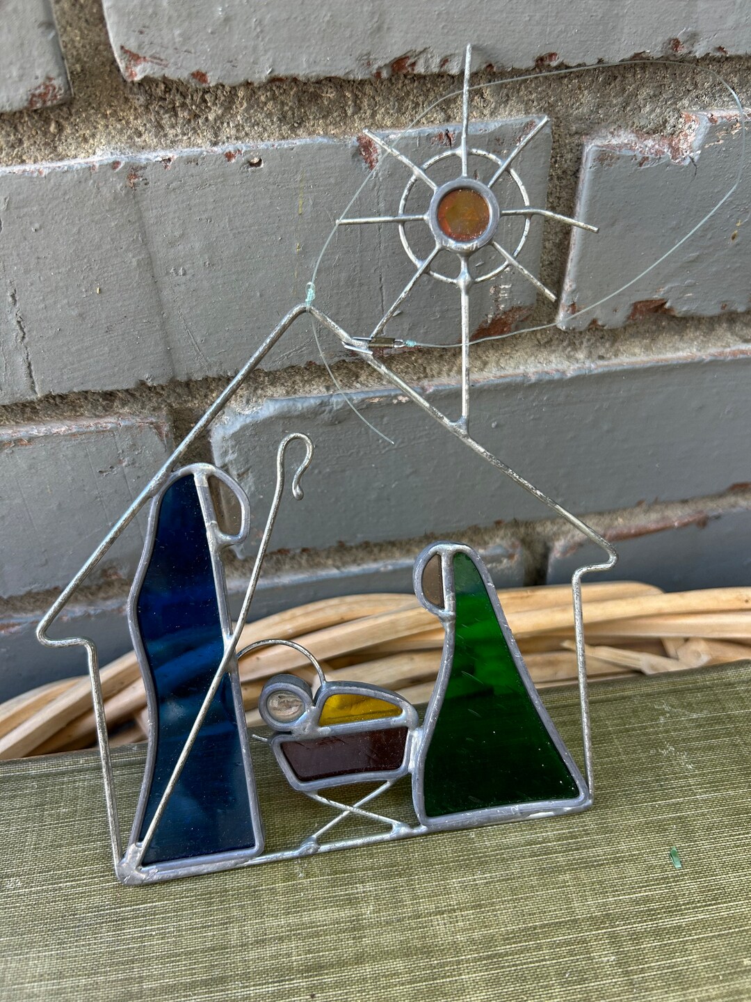 Vintage Stained Glass Nativity Scene Etsy