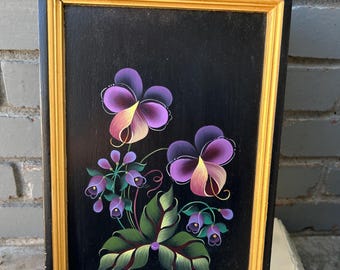 Vintage Floral Tole Painting Key Holder Box, 6 Hooks