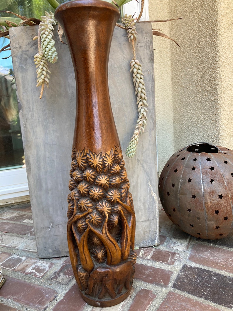 Hand Carved Tall Wood Vase craibas.al.gov.br