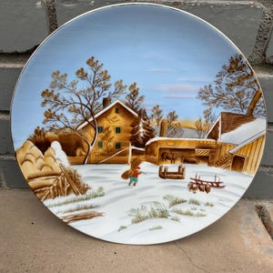 Vintage Winter Scene Hand Painted Plate by Norcrest