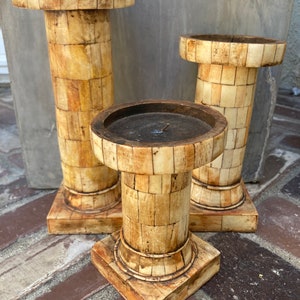Set of 3 neutral Color Inlay Indian Candleholders