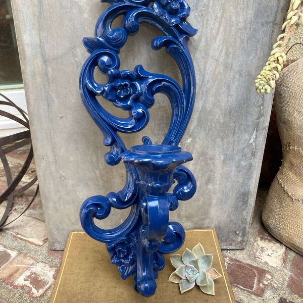 Cobalt Blue Homco Vintage Candlestick Holder Wall Sconce