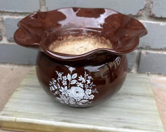 Maceta vintage McNees Mold M-635 de 2 piezas con diseño floral marrón