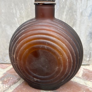 Vintage Owens-Illinois Brown Glass Bottle: Art Deco Round Vase