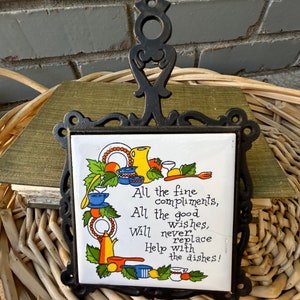 Vintage Kitchen Cast Iron Trivet with Tile