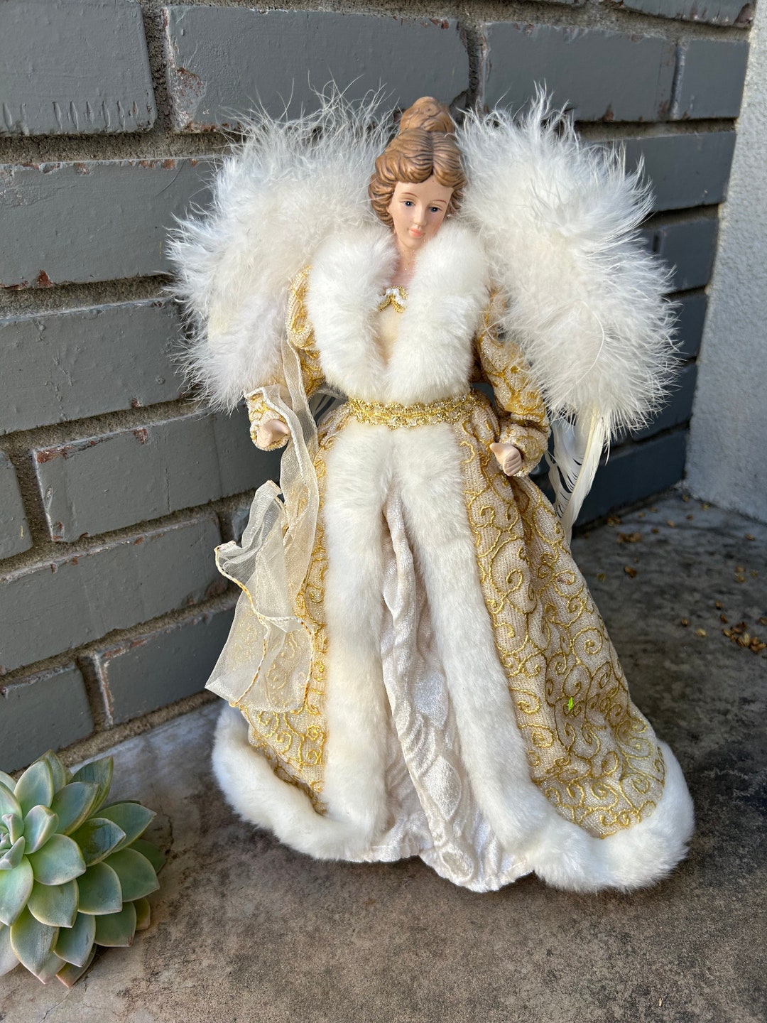 Vintage White and Gold Tree Topper Angel Etsy