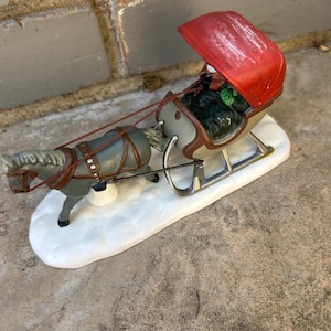 Vintage Dept 56 Heritage Village One Horse Open Sleigh Porcelain Christmas Figurine