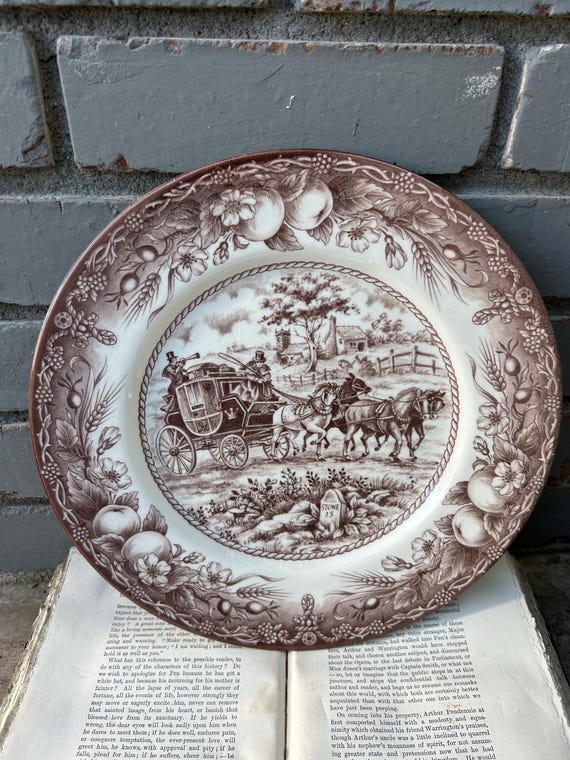 Royal Stafford Coaching Scene Horse Carriage Brown Vintage Dinner