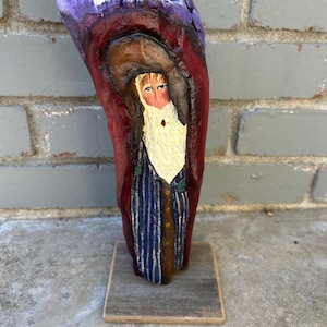 Vintage Handpainted Wood Santa Sculpture