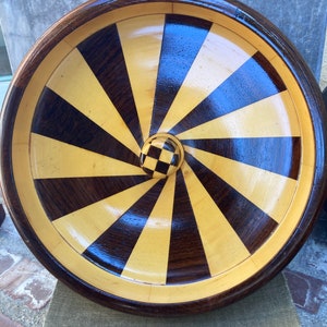 Striped Wood Bowl: Decorative Living Room Table Centerpiece (10.5&quot;)
