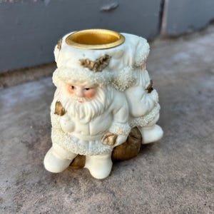 Handpainted Santa Trio Candlestick Holder: Holiday Glitter Decor