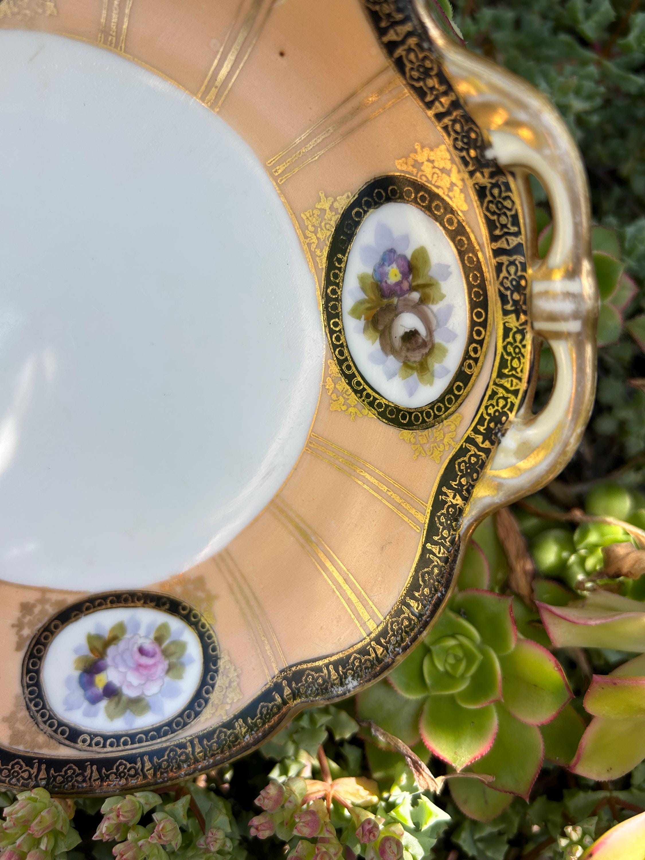 Decroative R Outine Vintage Noritake Floral Hand Painted Decroative Bowl Peach, Black and ...