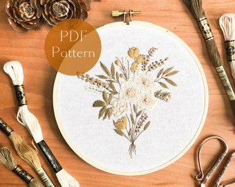 Spring Wildflower Bouquet Embroidery Pattern, Beginner DIY Embroidery with Detailed Instructions and Photos, Wedding Bouquet Embroidery