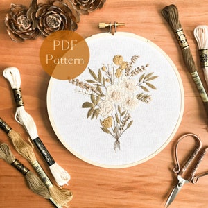 Spring Wildflower Bouquet Embroidery Pattern, Beginner DIY Embroidery with Detailed Instructions and Photos, Wedding Bouquet Embroidery