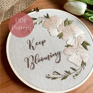 Floral Embroidery Pattern, Beginner Embroidery Pattern PDF with Detailed Instructions, DIY Embroidery Pattern Download, Embroidery Lettering