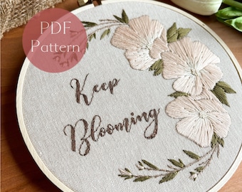 Padrão de bordado floral, PDF de padrão de bordado para iniciantes com instruções detalhadas, download de padrão de bordado DIY, letras de bordado