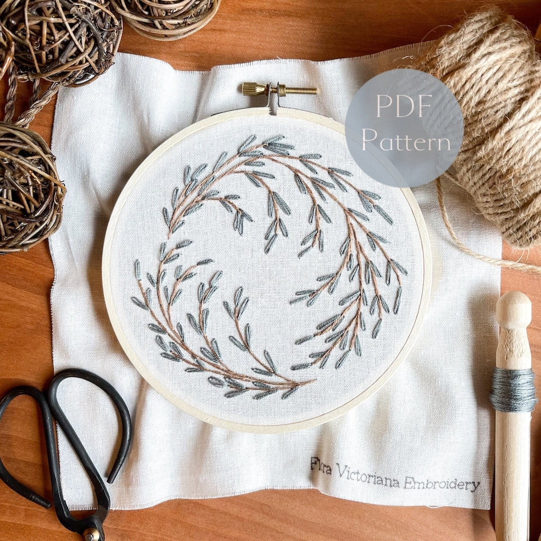 Botanical Wreath Hand Embroidery Pattern for Beginners, Floral ...