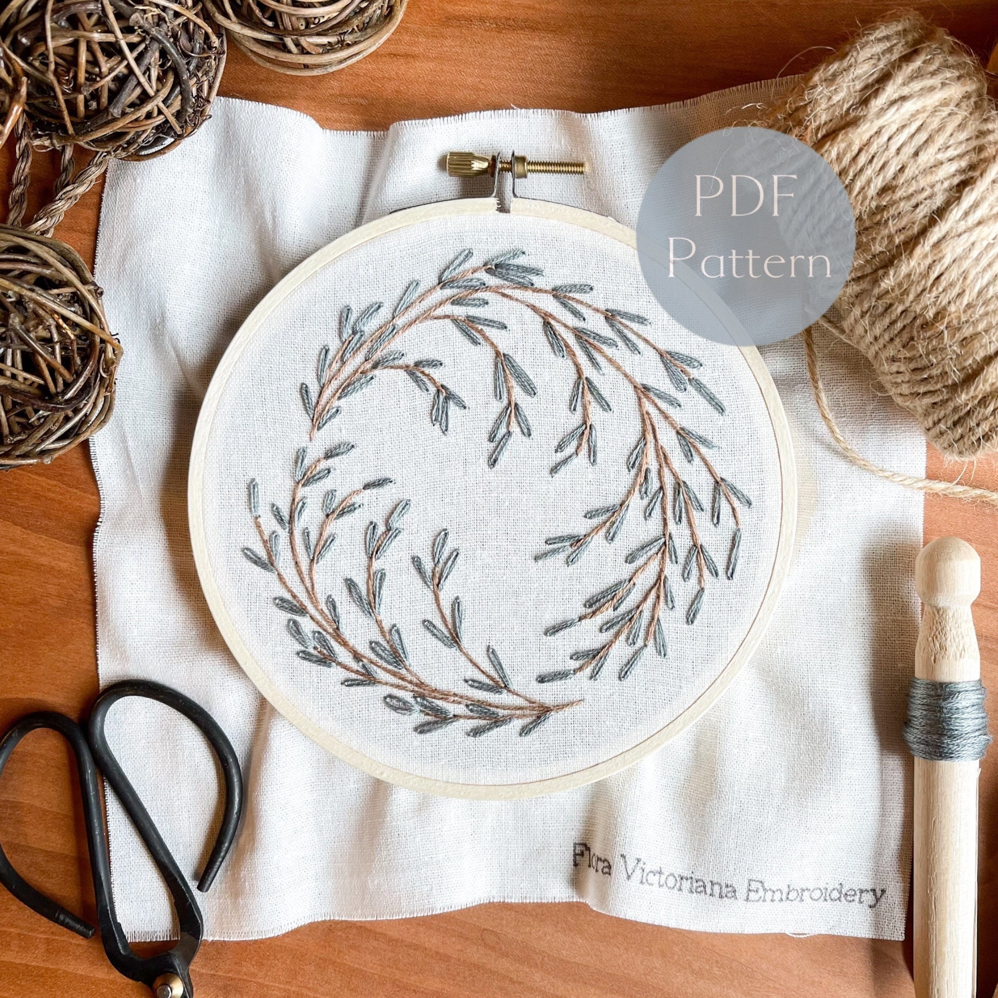 Botanical Wreath Hand Embroidery Pattern for Beginners, Floral ...