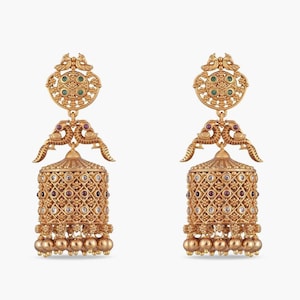 Tarinika Dhvani Peacock Antique Gold Plated Jhumka Earring With Cubic Zirconia CZ | Indian Earrings Set | Indian Jewelry |  Gift For Her