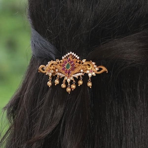 Tarinika Rizvi Antique Gold Plated Hair Clipwith Cubic Zirconia CZ | Indian Jewelry | Handmade South Indian Jewelry |  Gift For Her