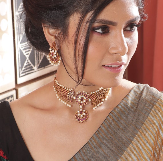 Buy Antique Gold Plated Neera Choker Earrings Set