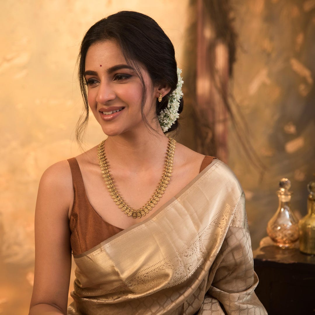 TARINIKA Antique Gold Plated Dhruva Long Necklace Set With Lakshmi