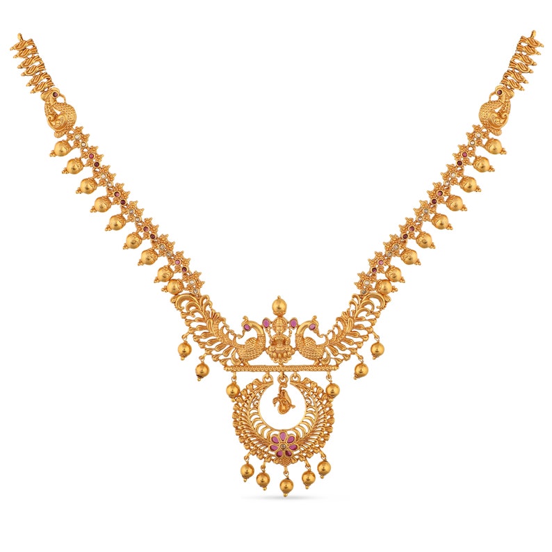 Tarinika Kanti Antique Gold Plated Short Necklace & Chandbali Earring Indian Jewelry Set South Indian Temple Jewelry Set Gift For Her image 6