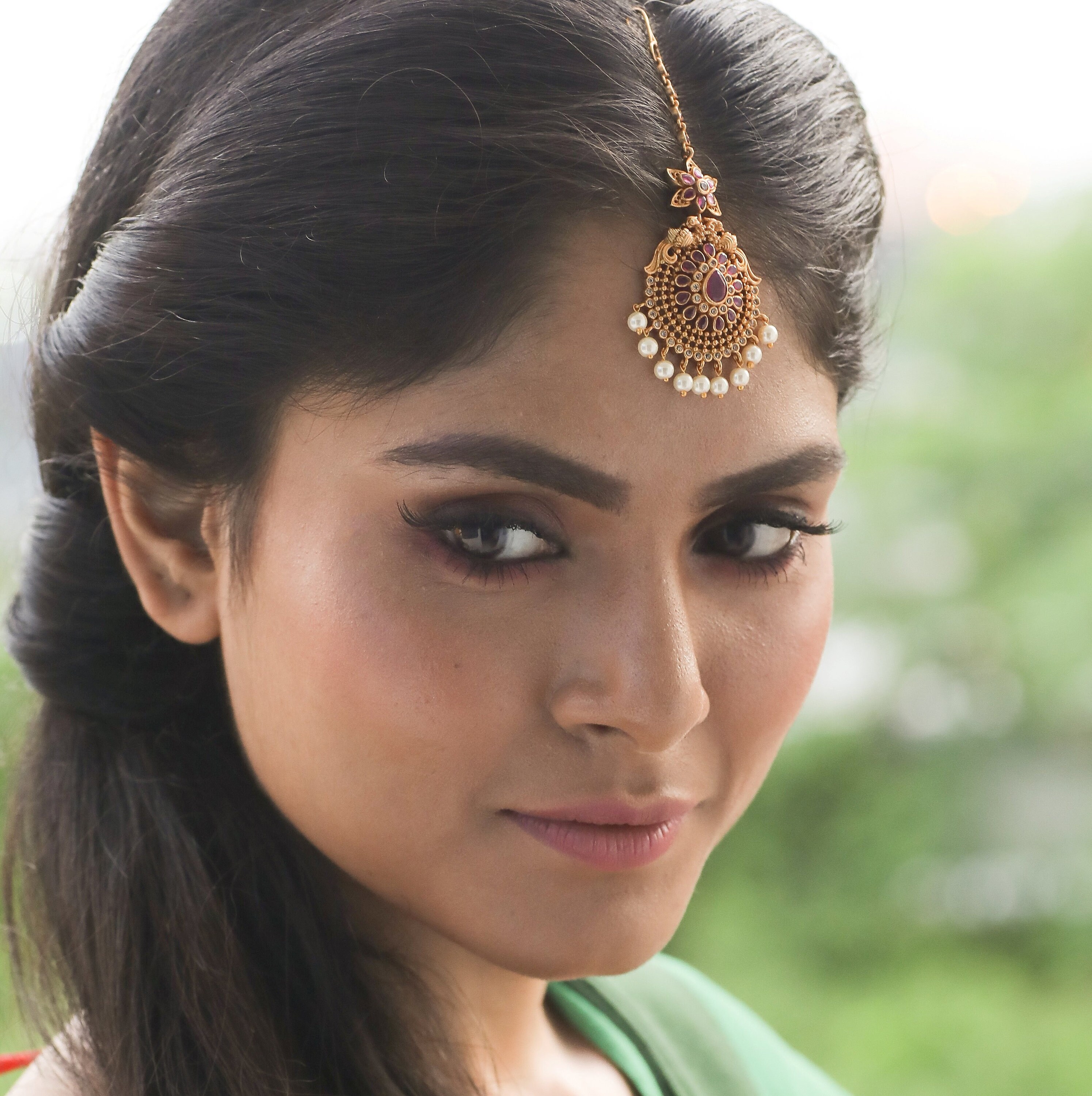 TARINIKA Antique Gold Maang Tikka - Traditional Indian Headpiece With CZ Stones For Weddings