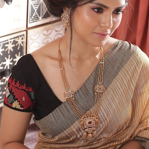 Tarinika Myra Antique Gold-Plated Indian Jewelry Set with Long Necklace and Earrings