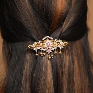 Tarinika Rizvi Antique Gold Plated Hair Clipwith Cubic Zirconia CZ | Indian Jewelry | Handmade South Indian Jewelry |  Gift For Her