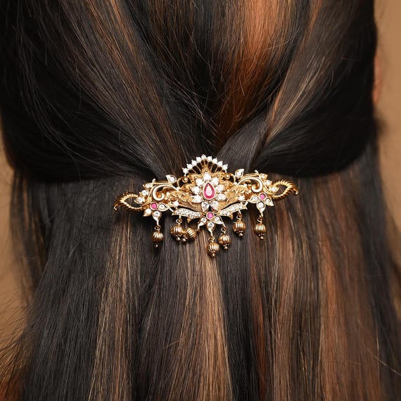 Tarinika Rizvi Antique Gold Plated Hair Clipwith Cubic Zirconia CZ