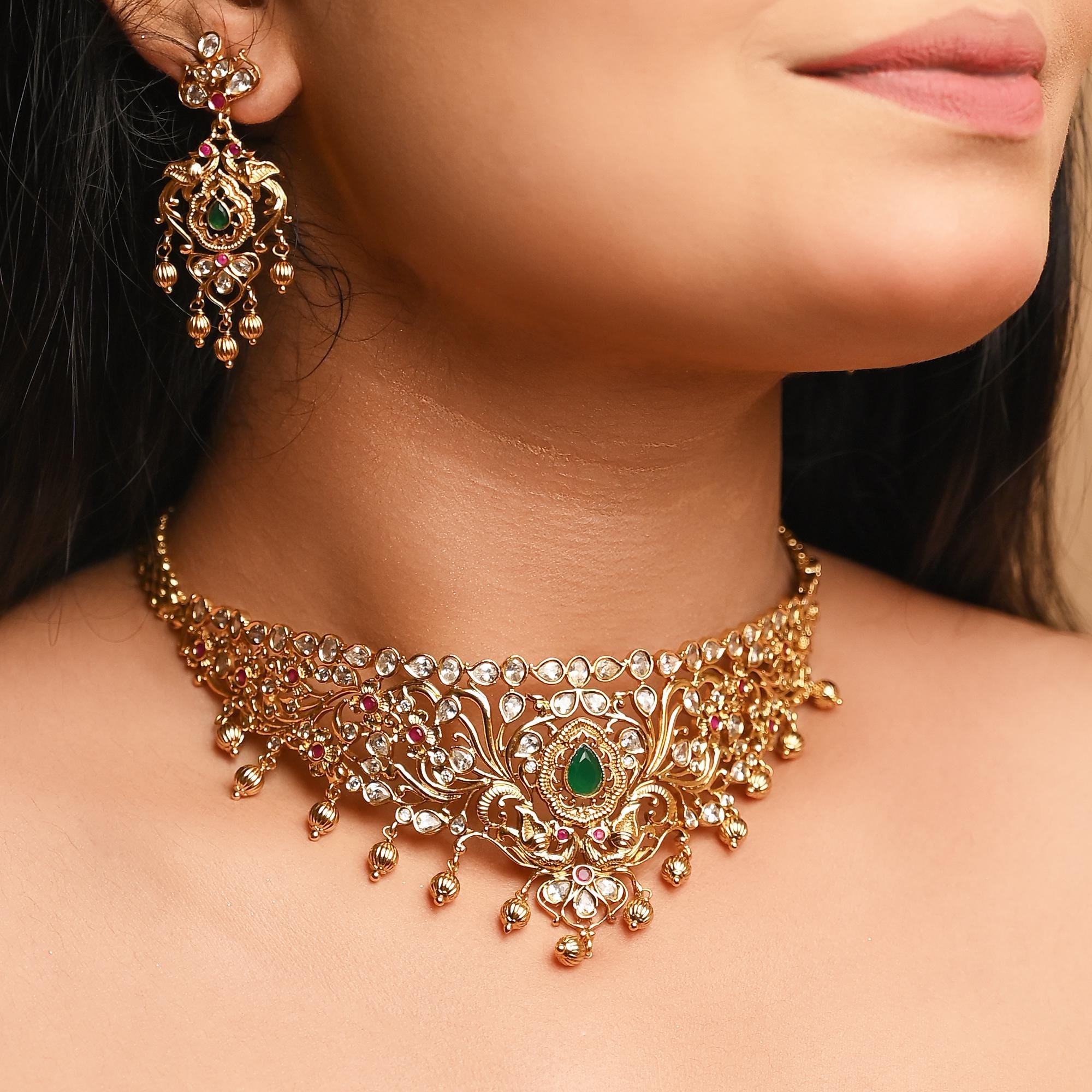 Tarinika Miah Gold-plated Choker Necklace & Jhumka Earring Indian