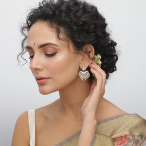 Tarinika Maati Floral Oxidized Silver Plated Chandbali Earring | Hoop Indian Earring Set | Indian Jewelry | Wedding Gift For Her
