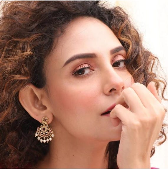 Tarinika Neetu Antique Jadau Chandbali Earrings - Indian Earrings for Women | Perfect for Ethnic Occasions | Traditional Indian Jewelry