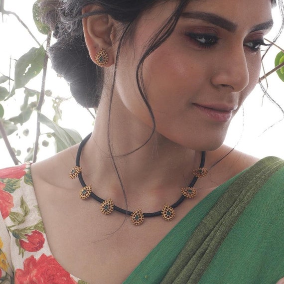 Tarinika Makul Antique Gold Plated Long Pendant Necklace Stud Earring Indian Jewelry Set CZ Gold Pendant Necklace Gift for Her Etsy