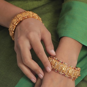 Tarinika Indian Jewelry  | Arha Antique Gold Plated indian Bangles With Cubic Zirconia CZ | Wedding Gift For Her | For Ethnic Occasions