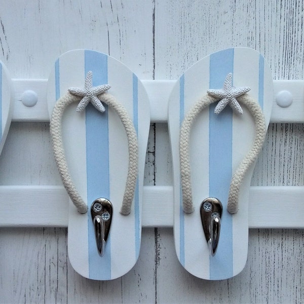 Handmade Flip Flop Coat Hook Rack: Starfish Seaside Decor