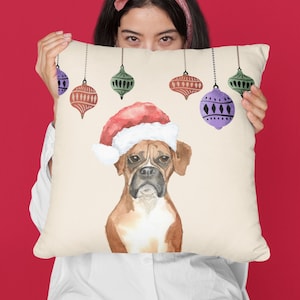 Boxer Dog Gifts, Christmas Pillow, Dog Lovers Gift, Pet Portrait Pillow, Dog Photo Pillow