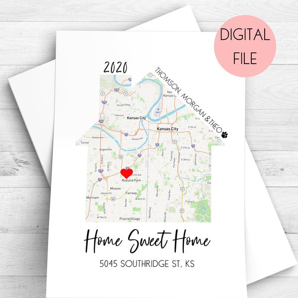 Our First Home, New Homeowner, New Apartment Gift, Realtor Closing Gift, Personalized Home Map, Tiny House, Digital download