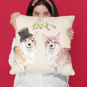 Welsh Corgi Gift, Pembroke Corgi, Pet Portrait Pillow, Christmas Dog Pillow, Couples Pillow