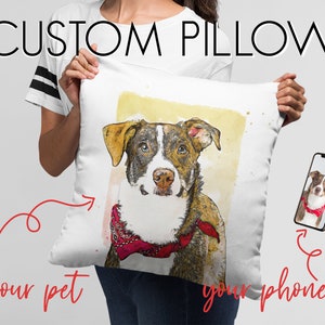 Custom Pet Portrait Pillow from Photo, Dog Pillow Personalized, Gift for Dog Owners, Pet Loss Memorial Gift