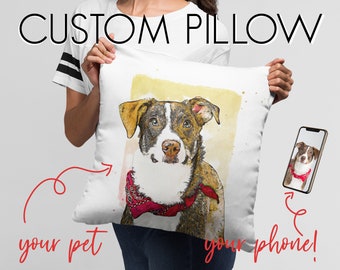Custom Pet Portrait Pillow from Photo, Dog Pillow Personalized, Gift for Dog Owners, Pet Loss Memorial Gift