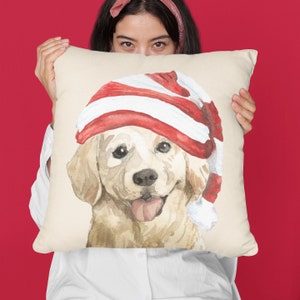 Golden Retriever Gifts, Christmas Pillow for Dog Owner, Retriever Art, Pet Portrait Gift, Funny Dog Pillow for Pet Lovers