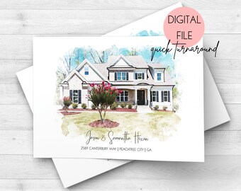 Custom Home Watercolor Portrait, Realtor Closing Gift (Digital File)