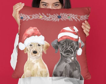 Labrador Christmas Pillow, Holiday Dog Throw Pillow